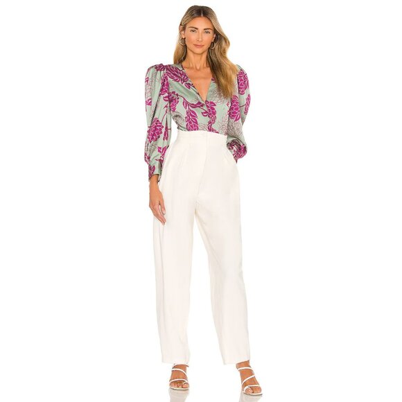 PatBO Celia Print Plunge Bodysuit Aqua Floral Long Sleeve - Picture 5 of 5